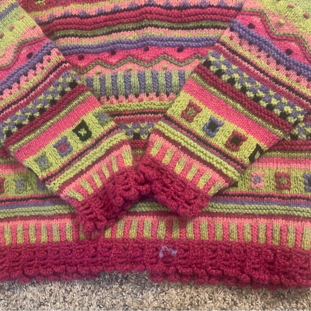 Newari Icelandic Design Hand Knitted Nepal Colorful Cardigan Sweater - Picture 13 of 13